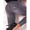 Womens Jacquard bleu Jeans pantalon Stretch legging sans couture